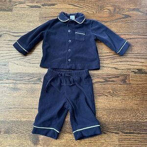 Baby Gap Fleece Unisex Navy Blue Long Sleeve Button Classic Pajama Set - 6-12 m